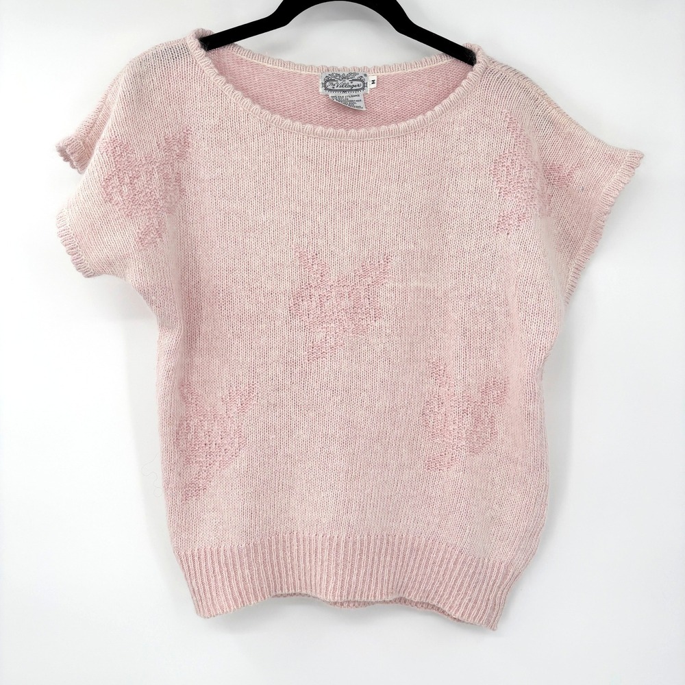 Vintage Pink Angora Knit Cottagecore Coquette‎ Sweater 'The Villager' Womens M